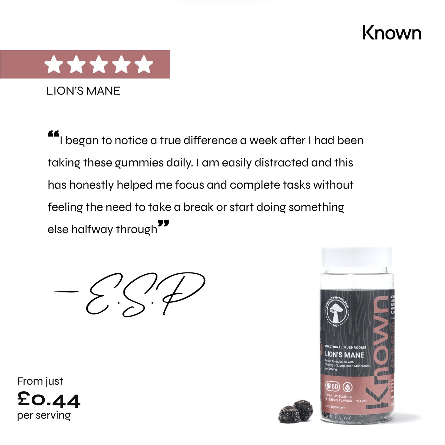 Known Nutrition Mentally Fit Known Nutrition Lion's Mane Plus Vegan Gummies