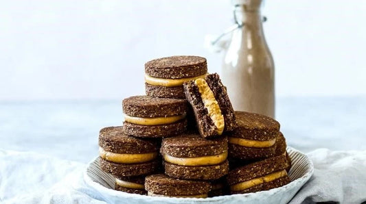 LETS BAKE. VEGAN MACA PEANUT BUTTER COOKIE SANDWICHES