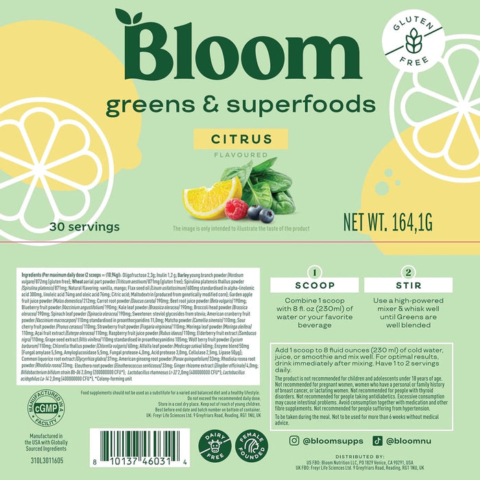 Bloom Bloom Citrus Greens & Superfoods - 30 Servings