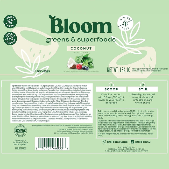 Bloom Bloom Coconut Greens & Superfoods - 30 Servings