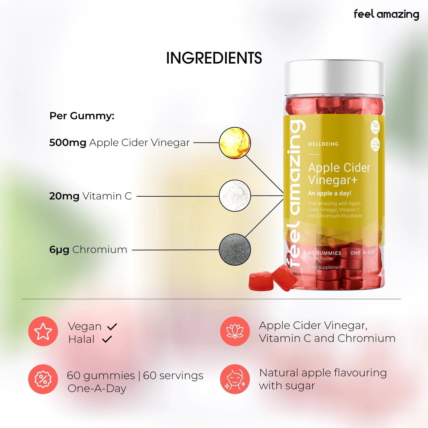 Feel Amazing Feel Amazing Apple Cider Vinegar Gummies+ | 60 Gummies