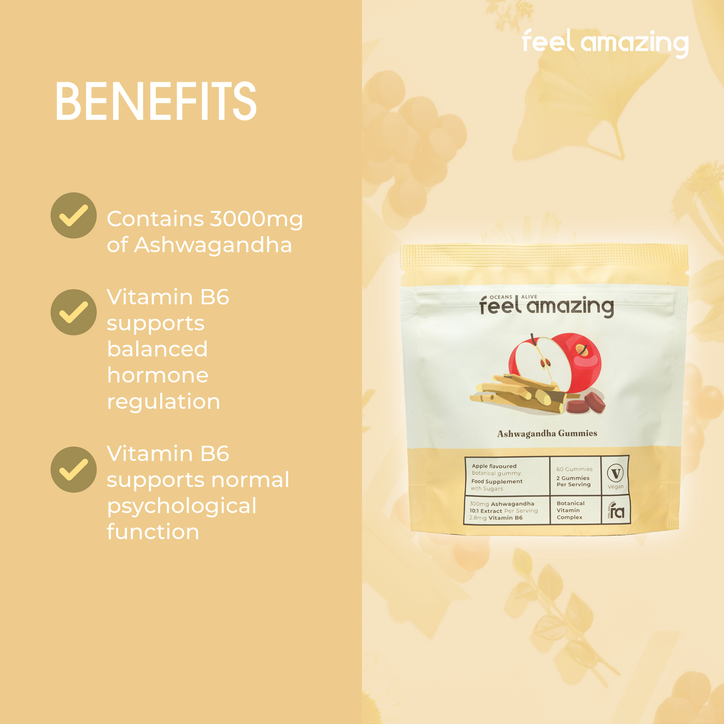 Feel Amazing Feel Amazing Ashwagandha | 60 Gummies | Pouch