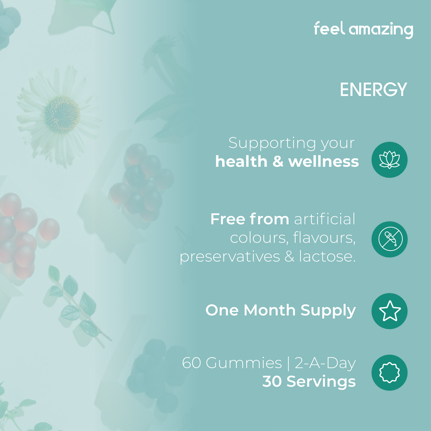 Feel Amazing Feel Amazing Energy Complex | 60 Gummies | Pouch