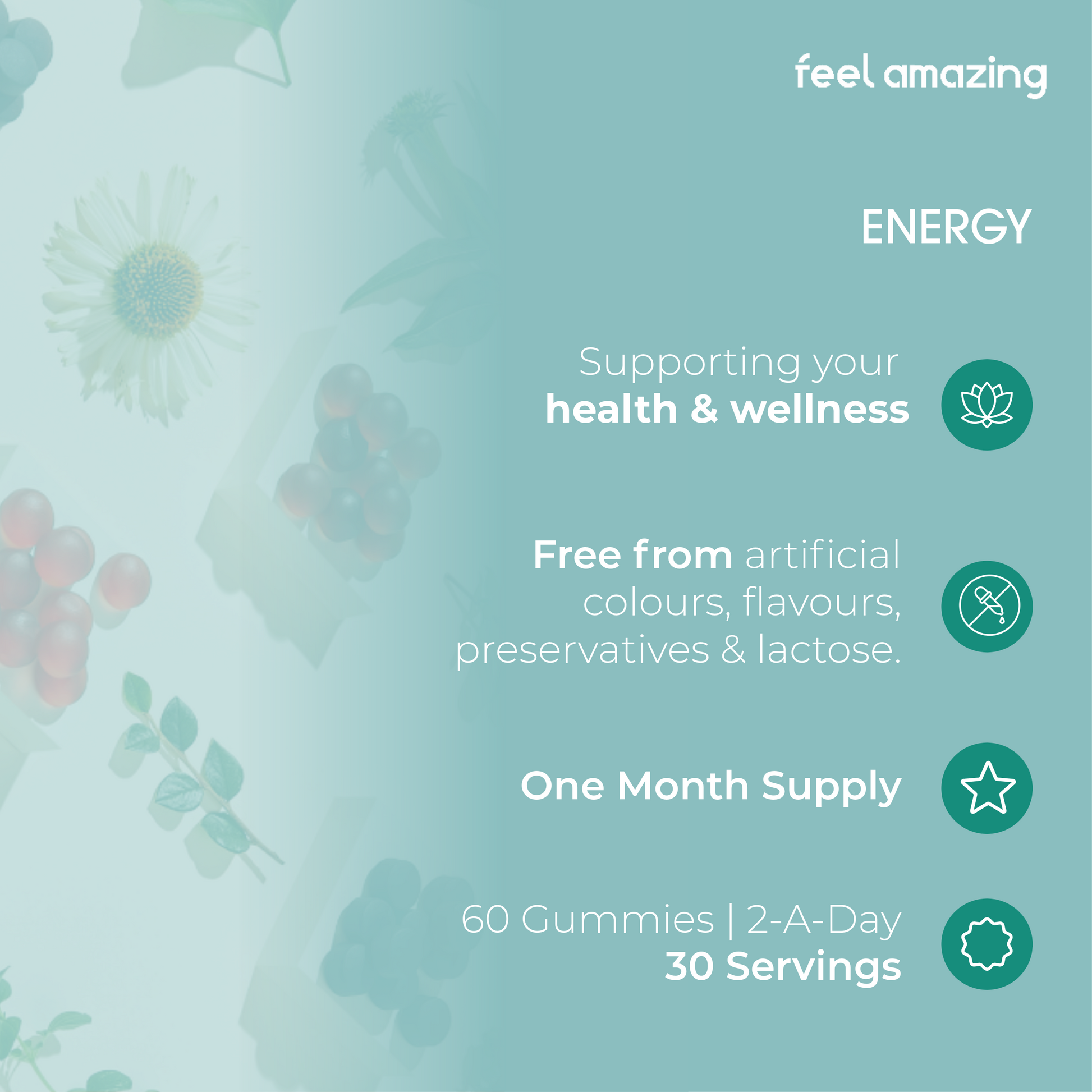 Feel Amazing Feel Amazing Energy Complex | 60 Gummies | Pouch