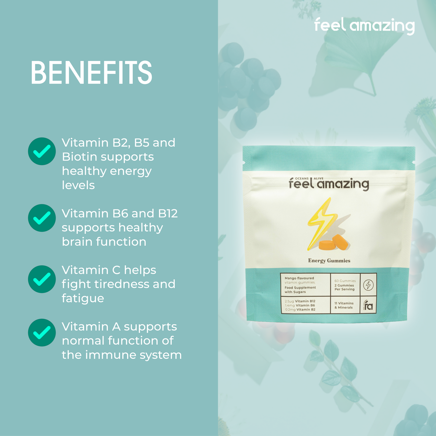 Feel Amazing Feel Amazing Energy Complex | 60 Gummies | Pouch