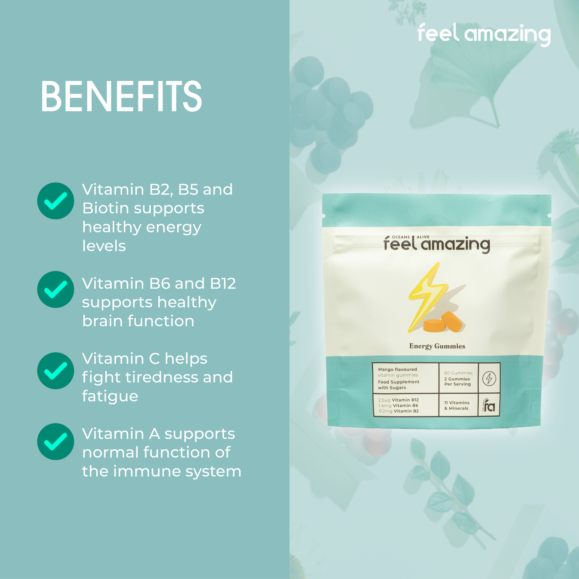 Feel Amazing Feel Amazing Energy Complex | 60 Gummies | Pouch