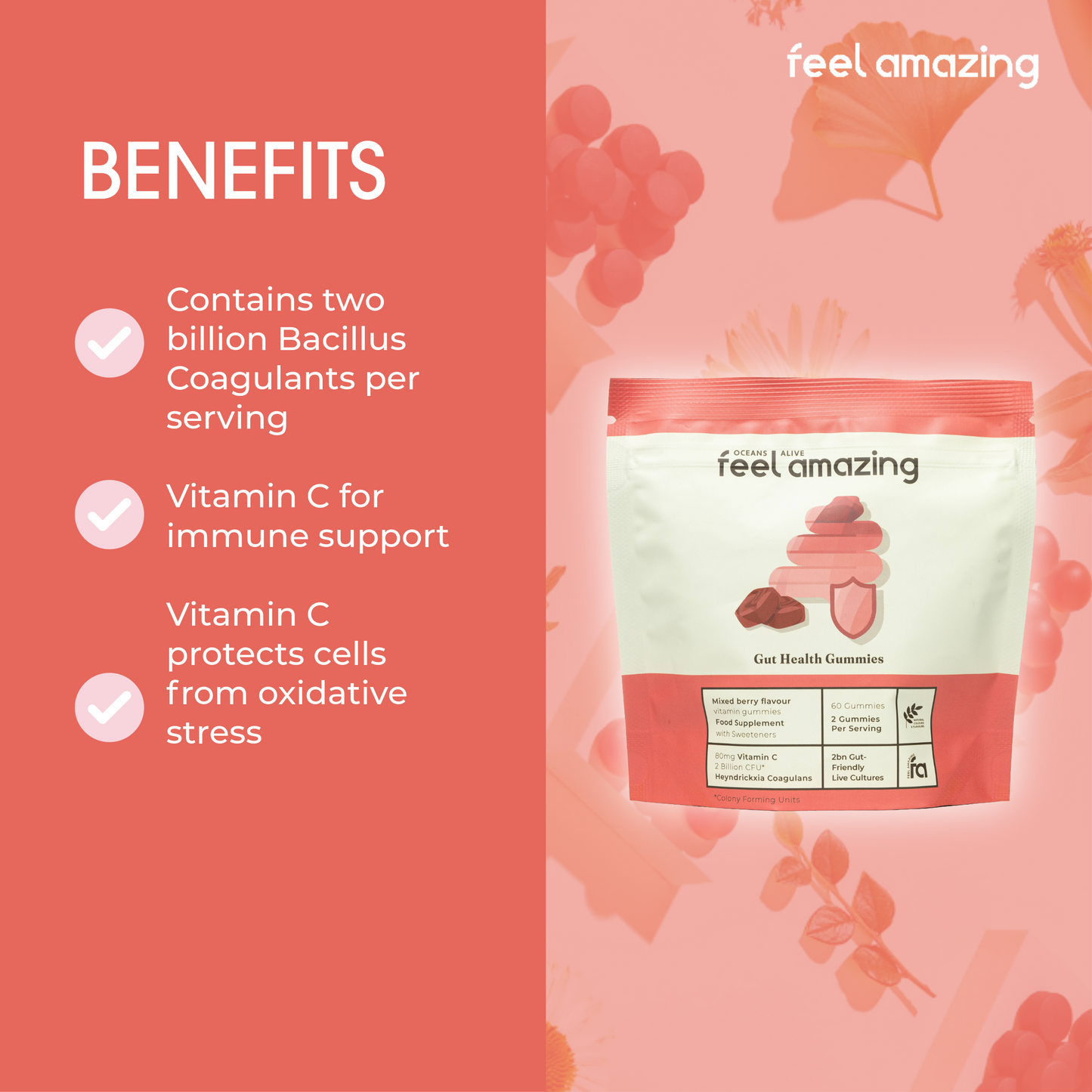 Feel Amazing Feel Amazing Gut Health | 60 Gummies | Pouch