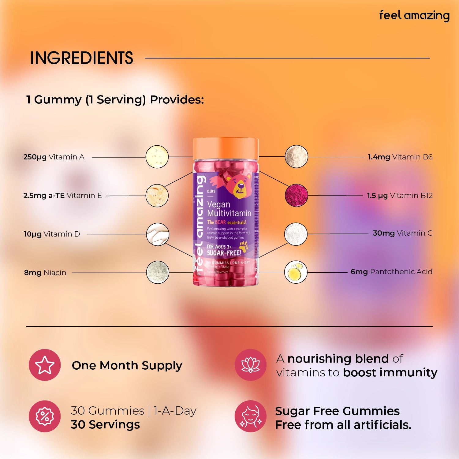 Feel Amazing Feel Amazing Kids Vegan Multivitamin (Pectin) | 30 gummies