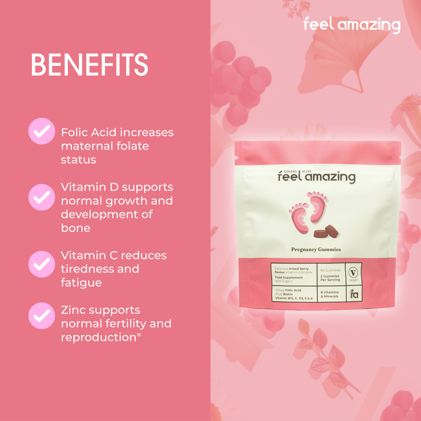 Feel Amazing Feel Amazing Pregnancy | 60 Gummies | Pouch