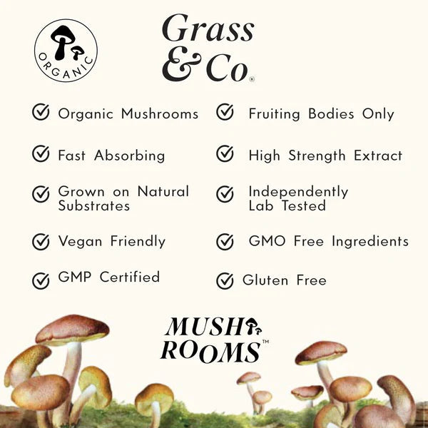 Grass & Co Mushrooms Mushrooms Grass & Co. POWER Shiitake Mushrooms with Holy Basil + Iron | 60 Vegan Capsules