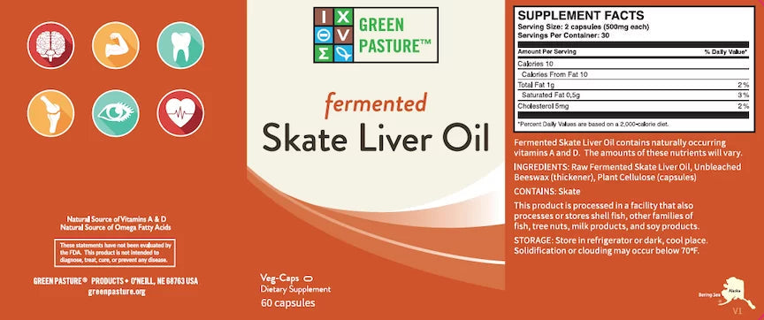 Green Pasture Fermented Skate Liver Oil Green Pasture Fermented Skate Liver Oil (Orange)| 180ml