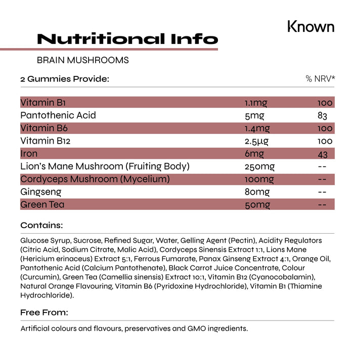 Known Nutrition Known Nutrition Brain Mushrooms Vegan Gummies