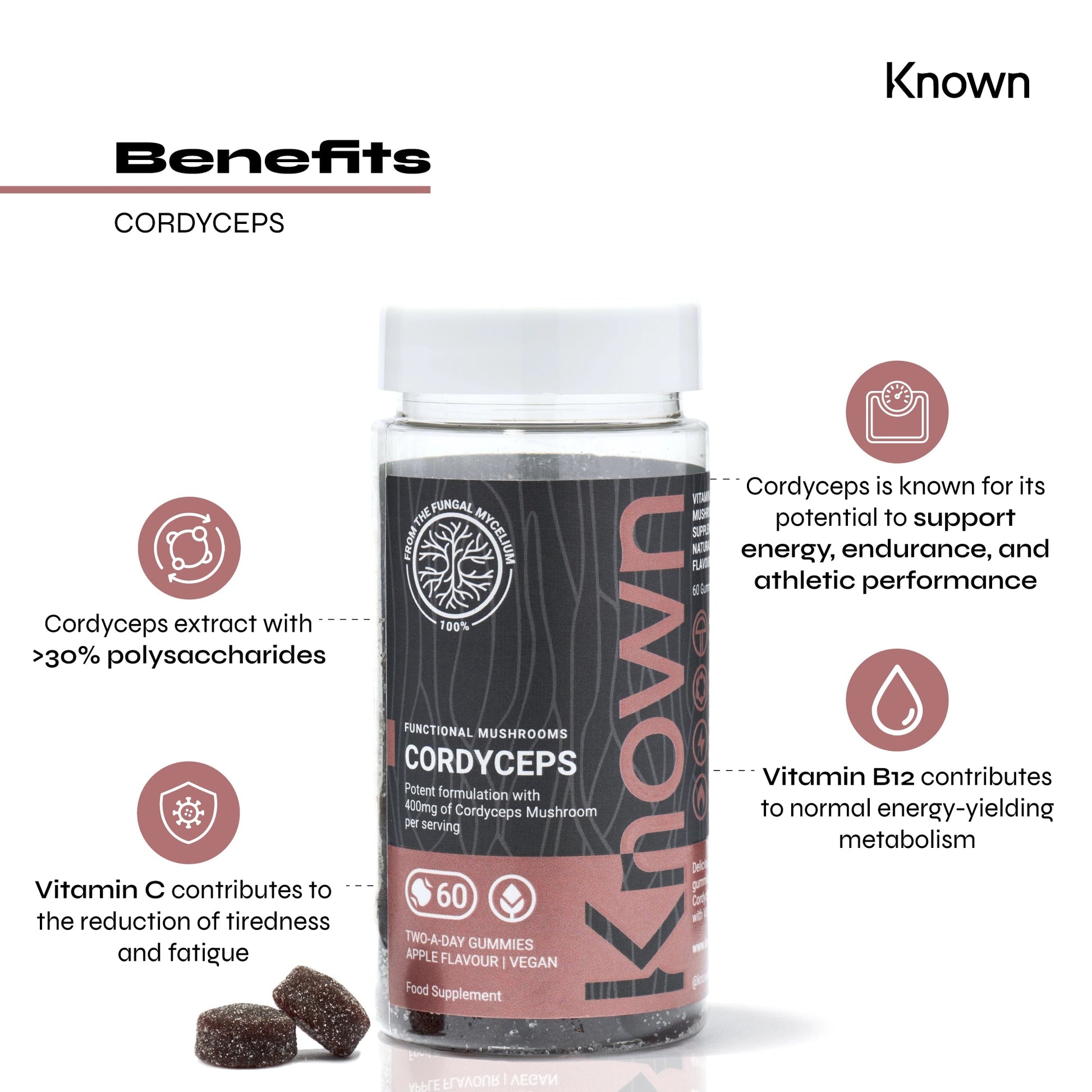 Known Nutrition Known Nutrition Cordyceps Mushroom Vegan Gummies