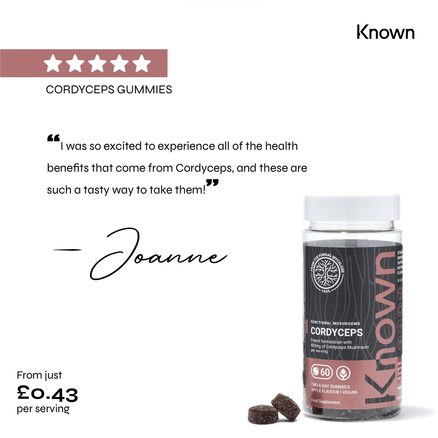 Known Nutrition Known Nutrition Cordyceps Mushroom Vegan Gummies