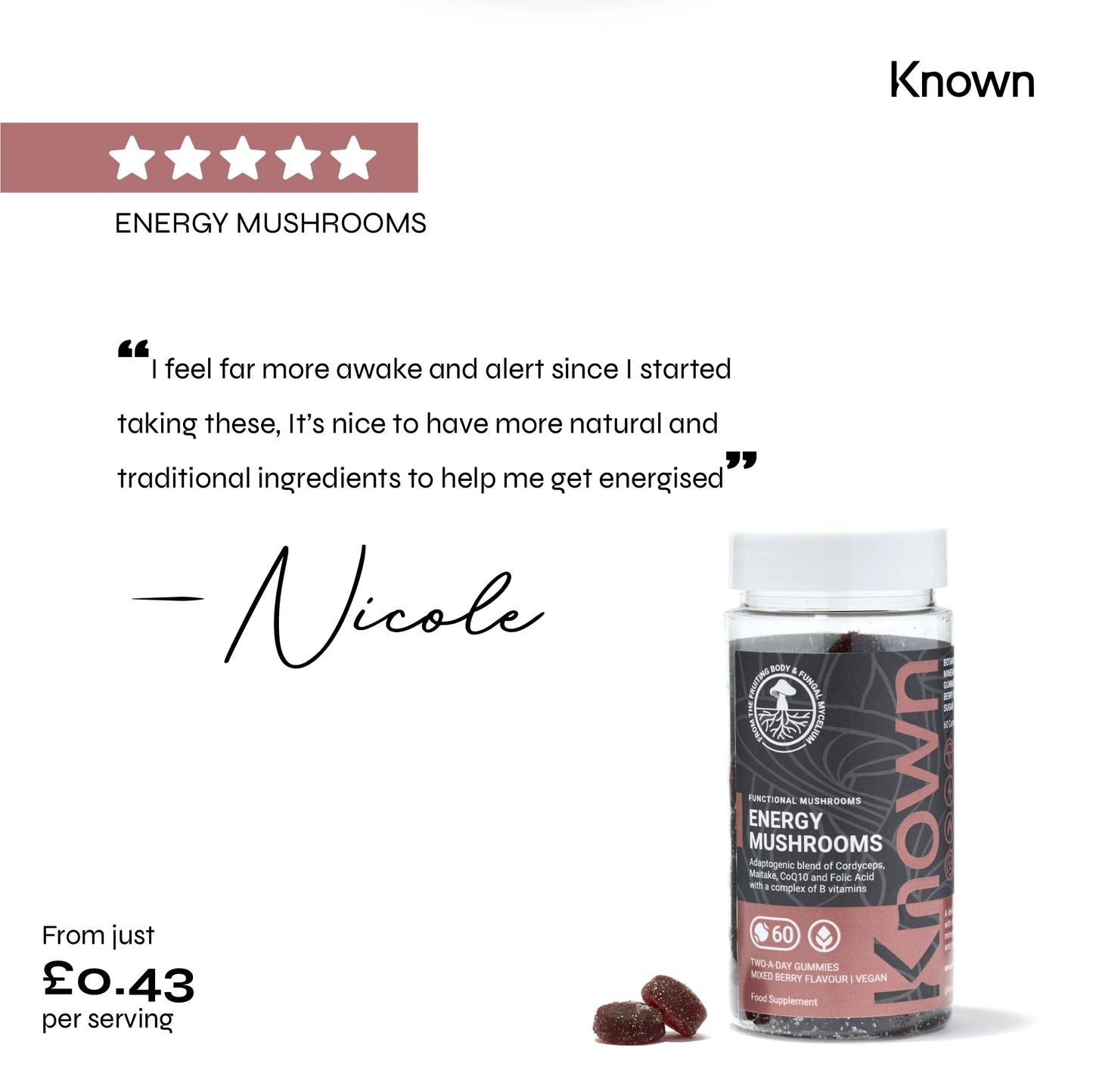 Known Nutrition Known Nutrition Energy Mushrooms Vegan Gummies
