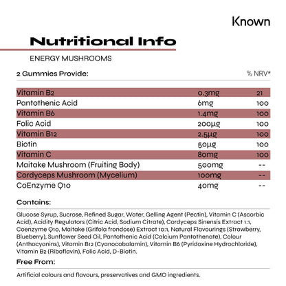 Known Nutrition Known Nutrition Energy Mushrooms Vegan Gummies