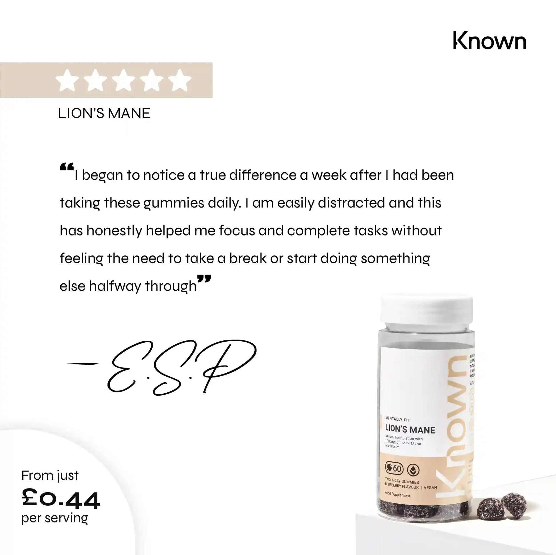 Known Nutrition Mentally Fit Known Nutrition Lion’s Mane Mushroom Gummies | 60 Gummies