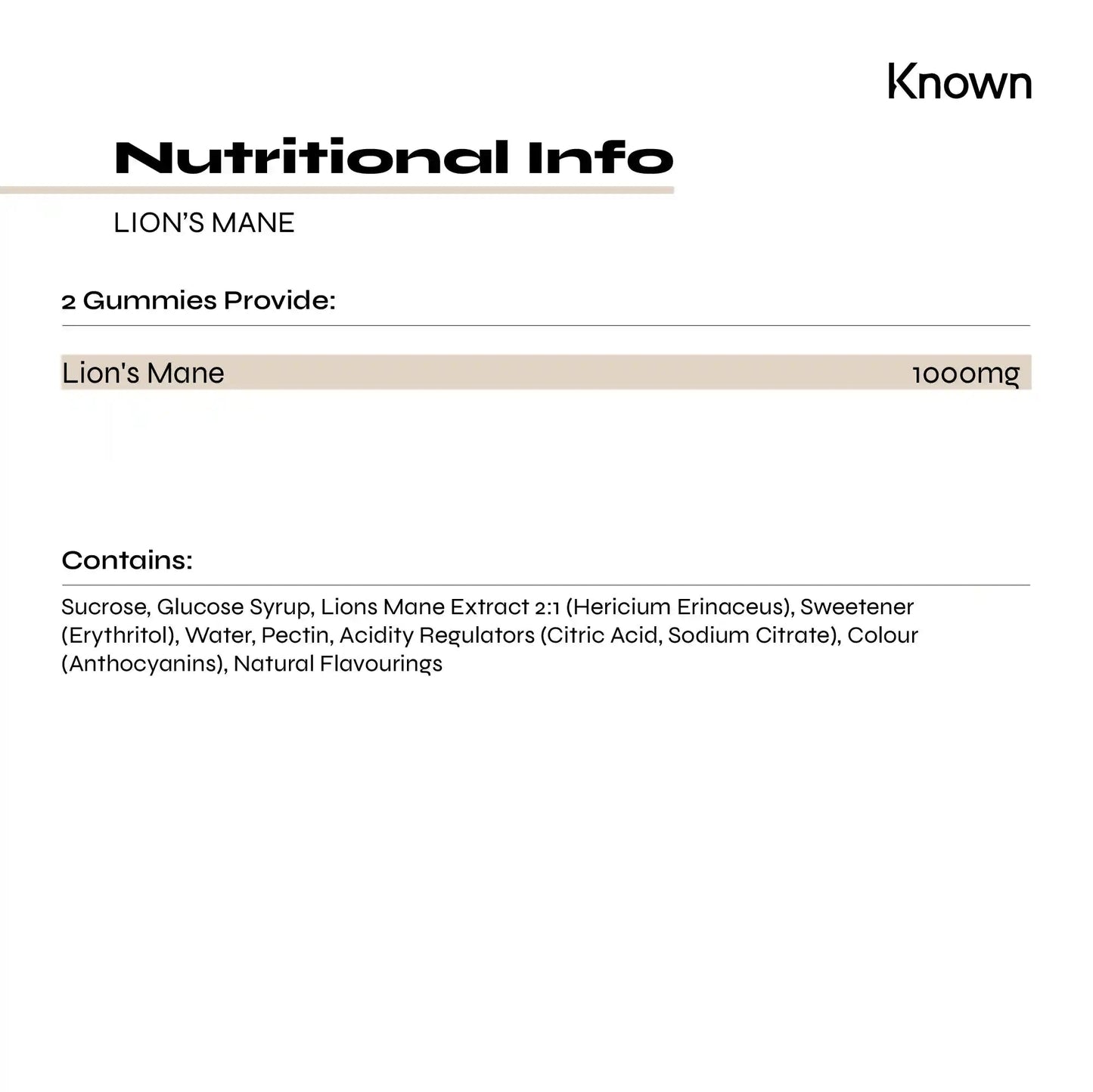 Known Nutrition Mentally Fit Known Nutrition Lion’s Mane Mushroom Gummies | 60 Gummies