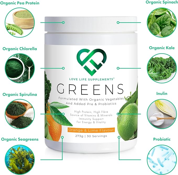 Love Life Supplements Love Life Supplements Organic Greens |Orange and Lime | 273g