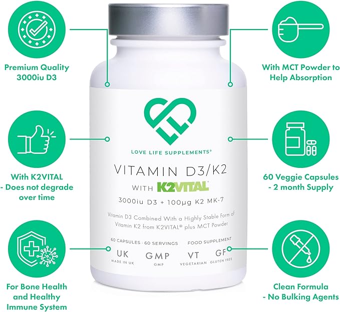 Love Life Supplements Vitamin D3 Single Unit Love Life Supplements Vitamin D3 + K2 | 60 Capsules