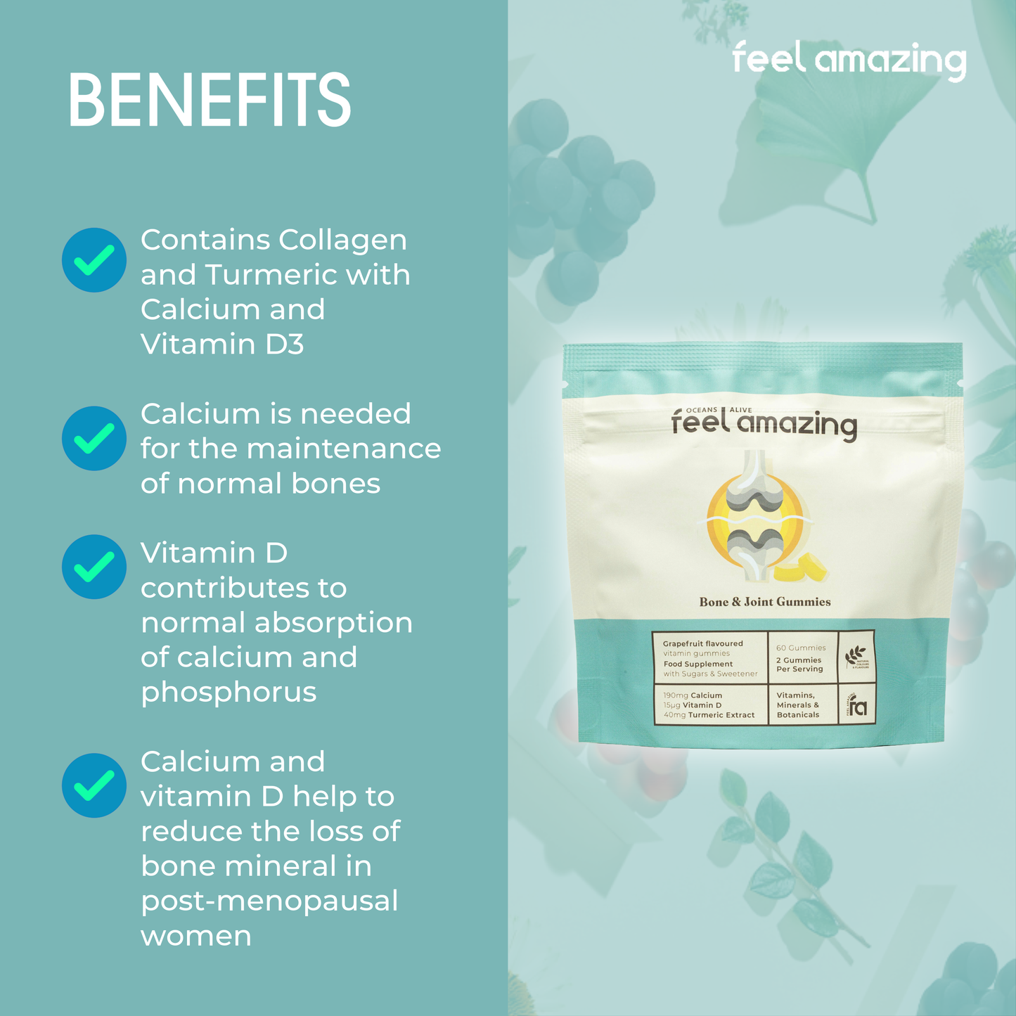 Oceans Alive Feel Amazing Bone & Joint Complex | 60 Gummies | Pouch