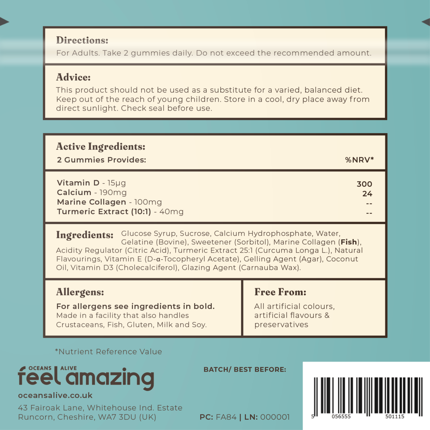 Oceans Alive Feel Amazing Bone & Joint Complex | 60 Gummies | Pouch