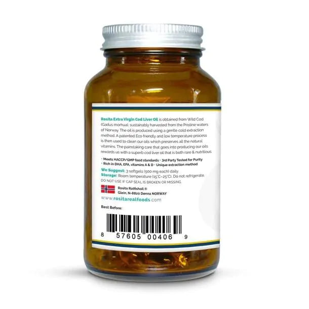 Rosita Extra Virgin Cod Liver Oil Single Unit Rosita Extra Virgin Cod Liver Oil (EVCLO) Softgels | 90 Capsules