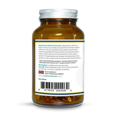 Rosita Extra Virgin Cod Liver Oil Single Unit Rosita Extra Virgin Cod Liver Oil (EVCLO) Softgels | 90 Capsules