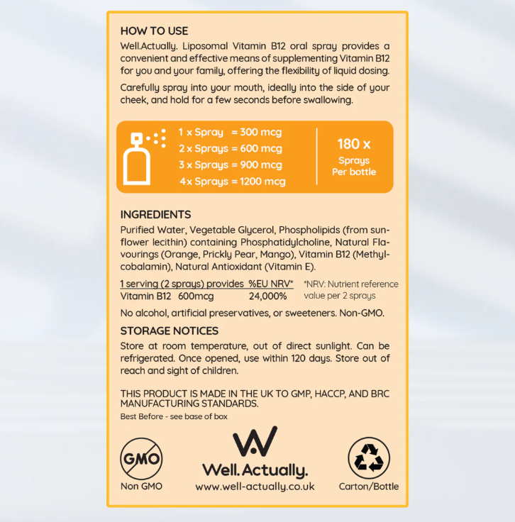 Well Actually Well Actually Liposomal Vitamin B12 Oral Spray | Truly Mango