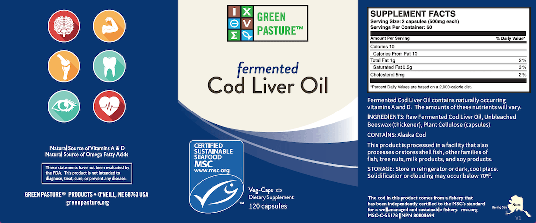 Green Pasture Fermented Cod Liver Oil Green Pasture Fermented Cod Liver Oil | 120 Capsules